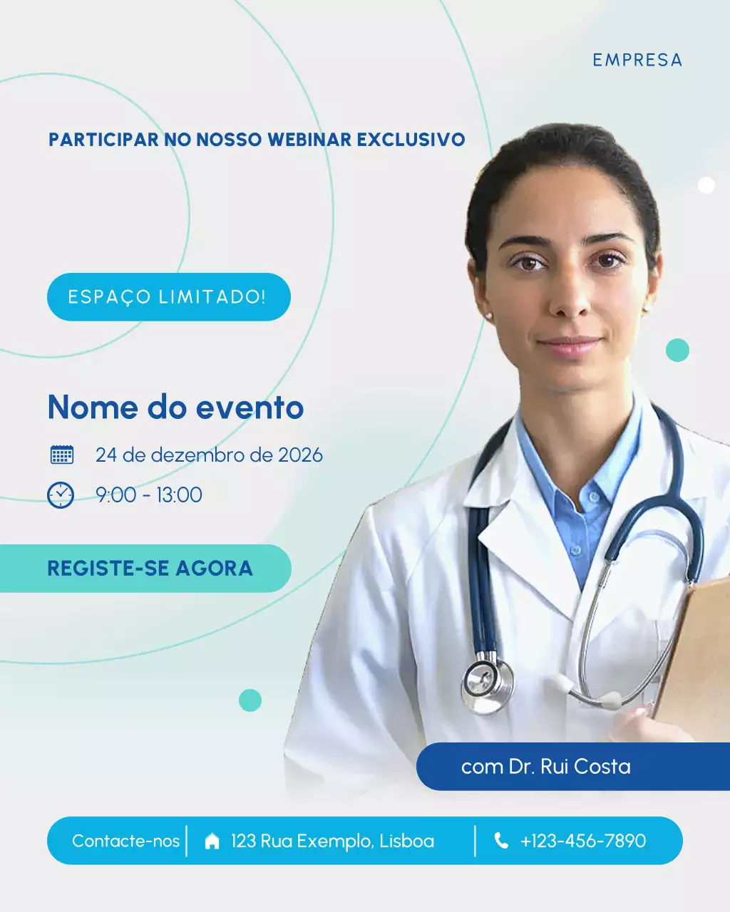Convite para webinar sobre assistência médica moderna azul Cartaz de mídia social Banner de postagem
