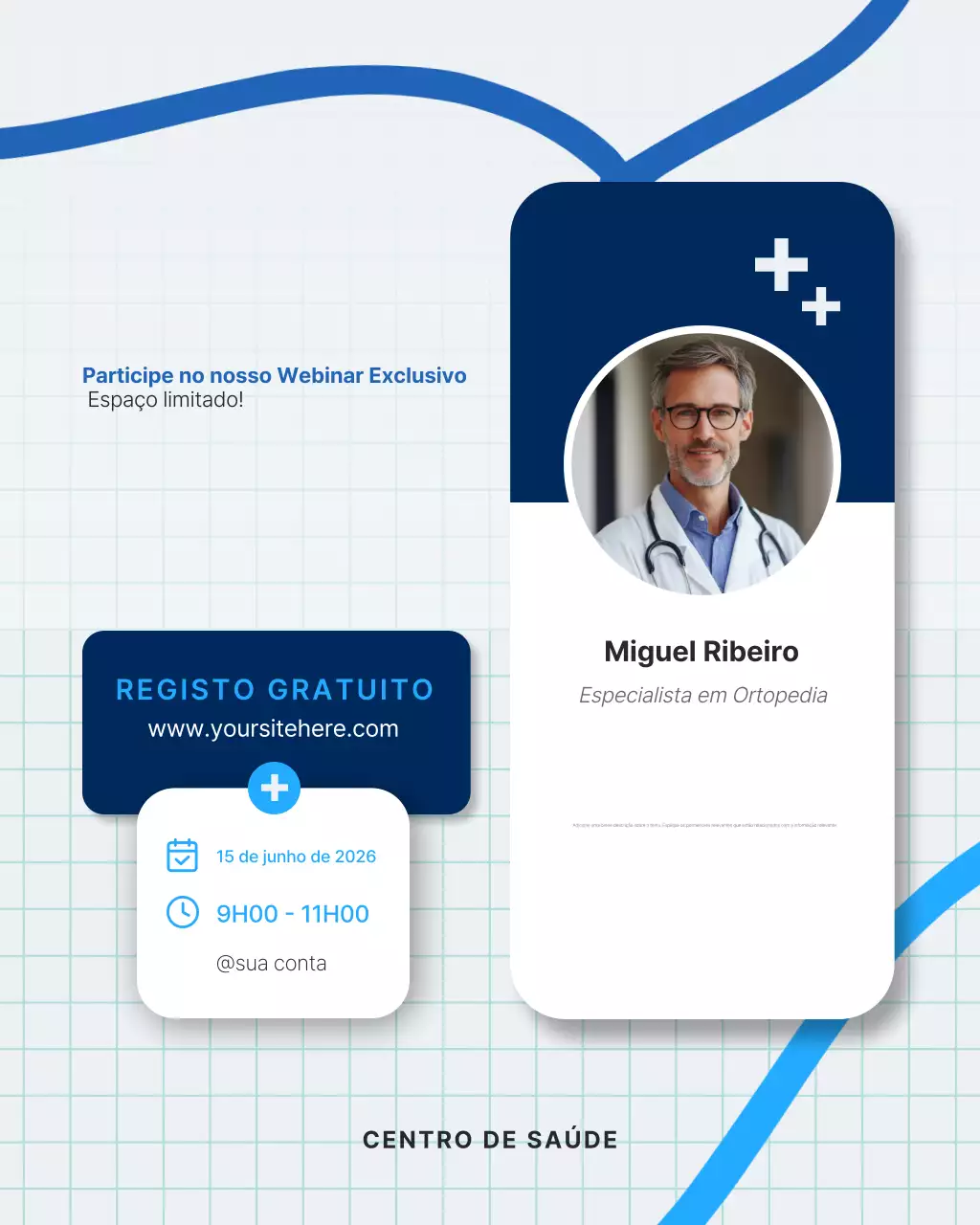 convite azul moderno para assistência médica