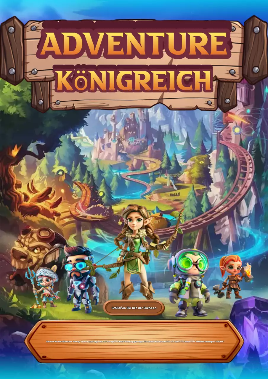 Werbeplakat für farbenfrohe Fantasy-Themenparks