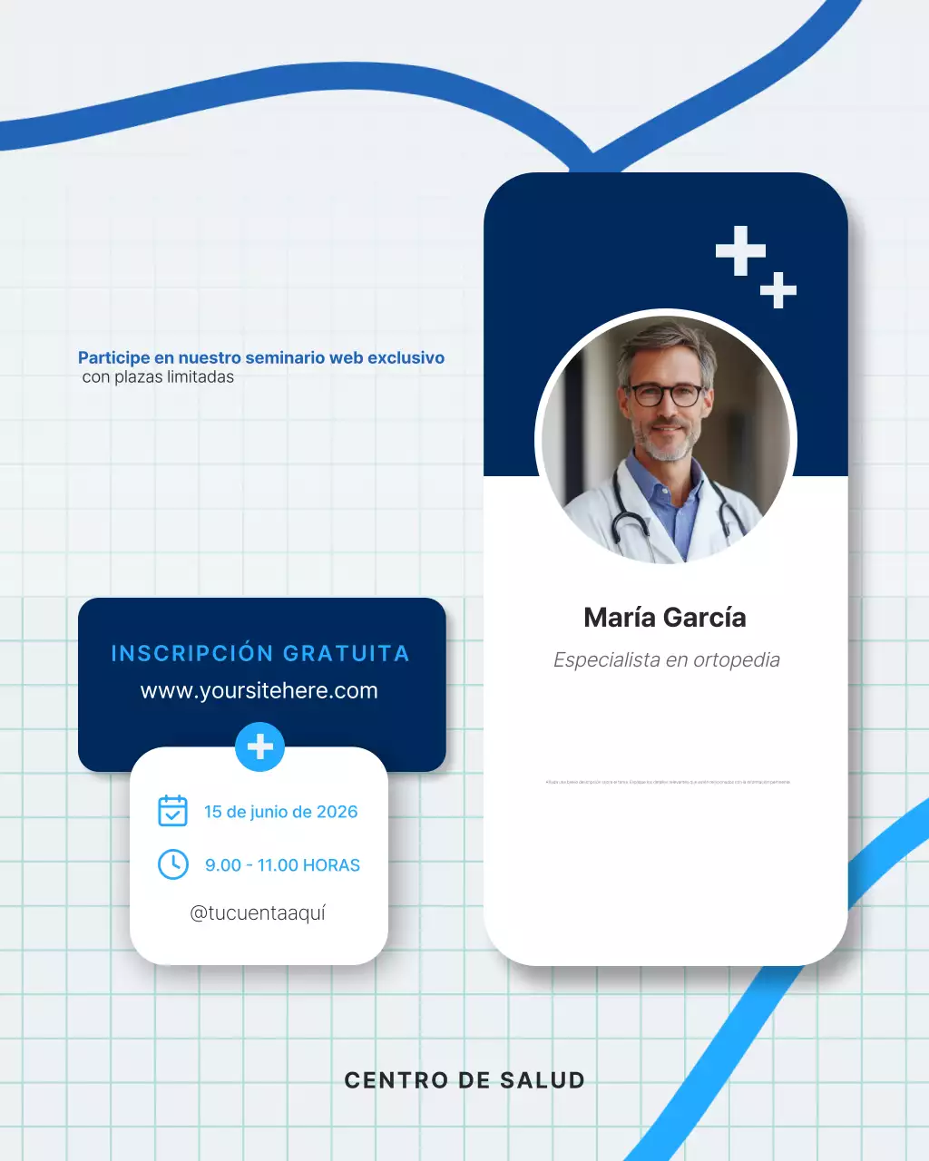 Invitación moderna de atención médica azul