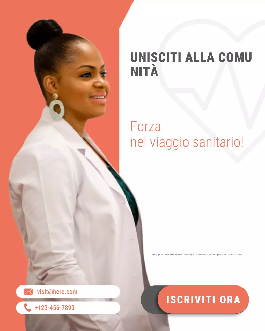 Manifesto moderno per l'iscrizione all'assistenza sanitaria in rosso