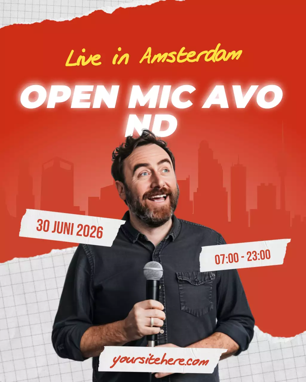 rode moderne stand-upcomedian artiest evenement sociale media