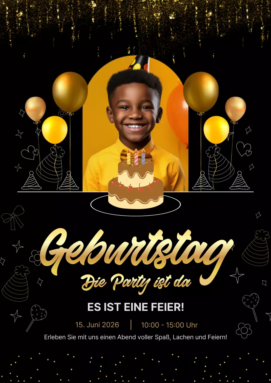 Festliche Geburtstagseinladung in Schwarz und Gold Poster