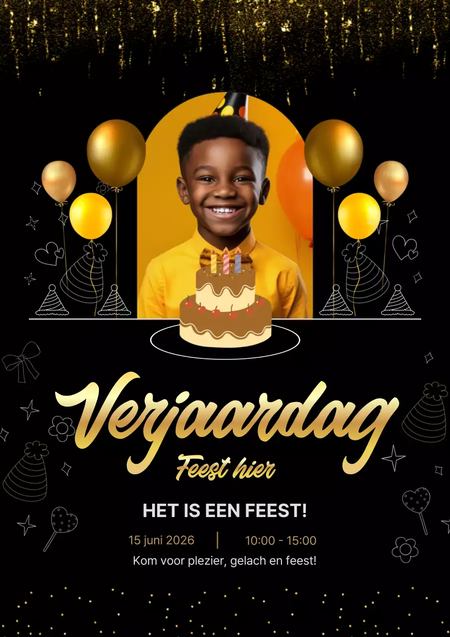 Zwart en goud feestelijke verjaardagsuitnodigingsposter