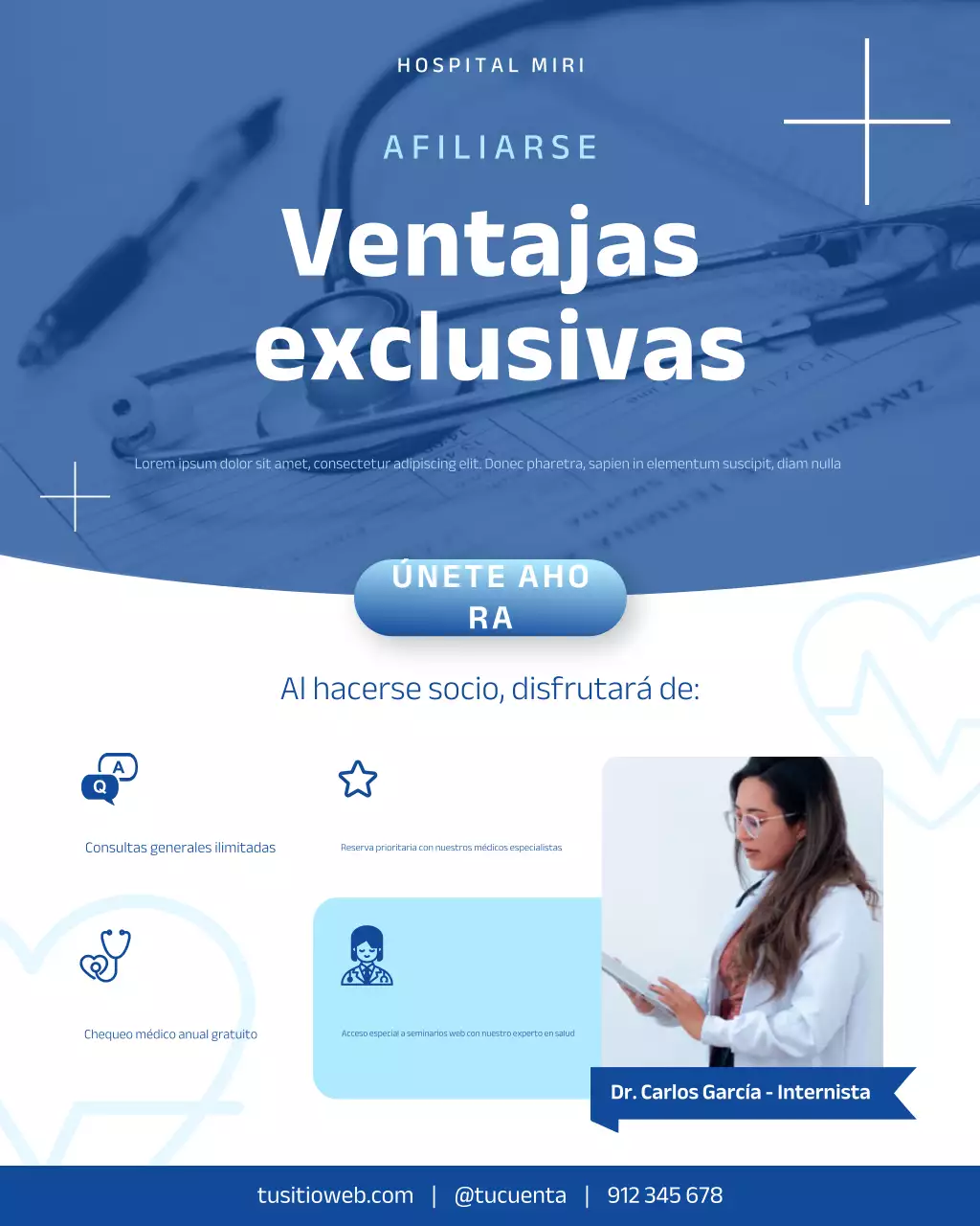 Promoción de atención médica moderna azul