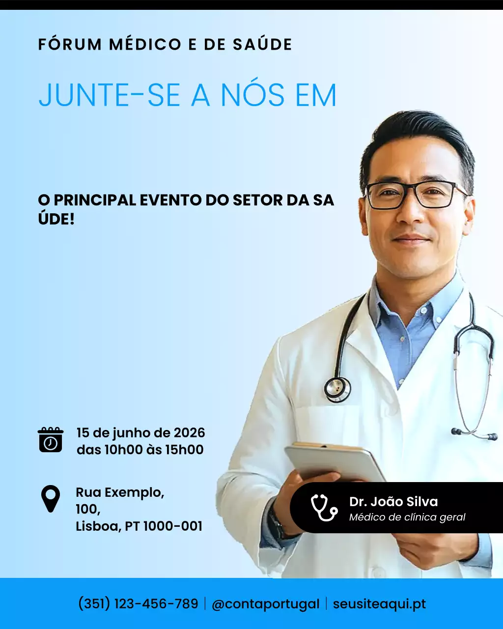 anúncio de evento de saúde profissional azul