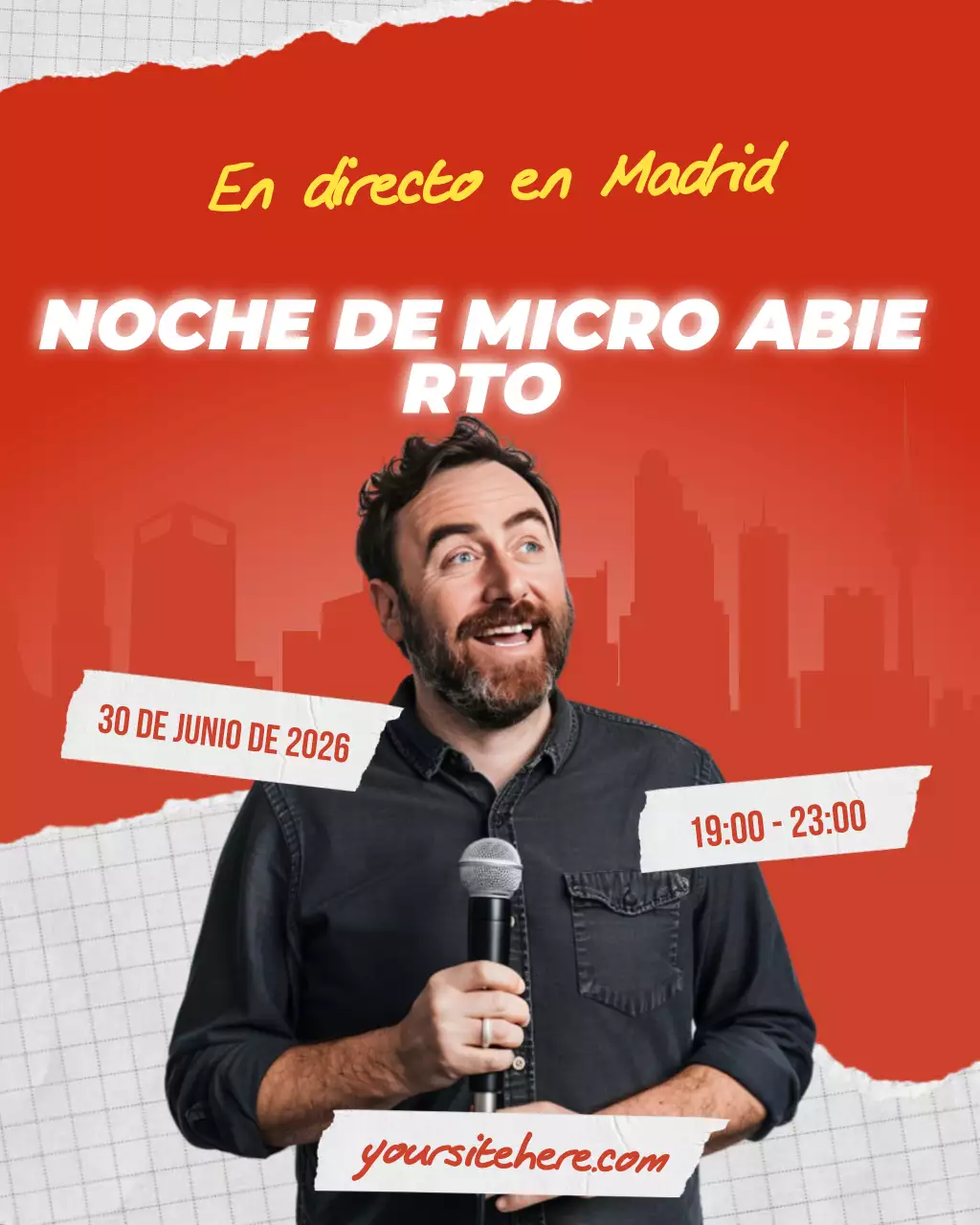 Redes sociales para eventos de artistas de comedia stand-up modernos y rojos