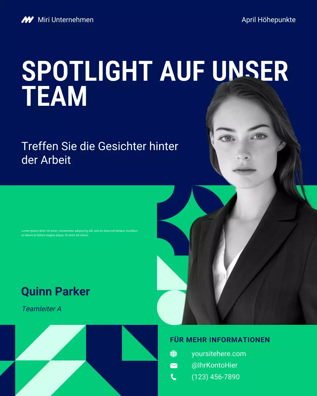 Instagram-Highlight-Beitrag des blauen und grünen Teams