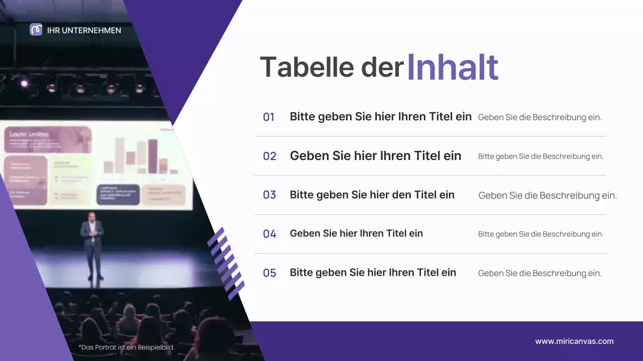 Lila Vortragspräsentation zum Thema professionelle Führung