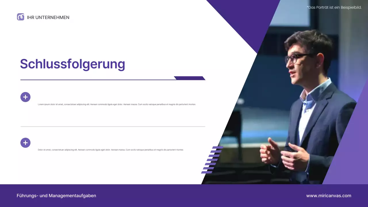 Lila Vortragspräsentation zum Thema professionelle Führung