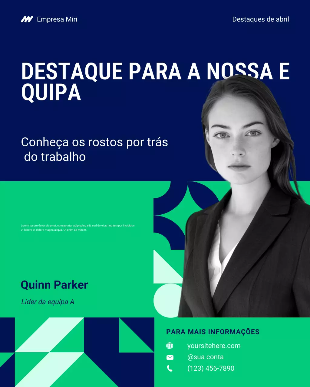 Destaque da equipe azul e verde no Instagram