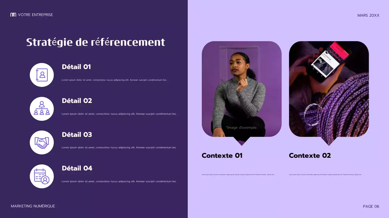 présentation marketing moderne violette
