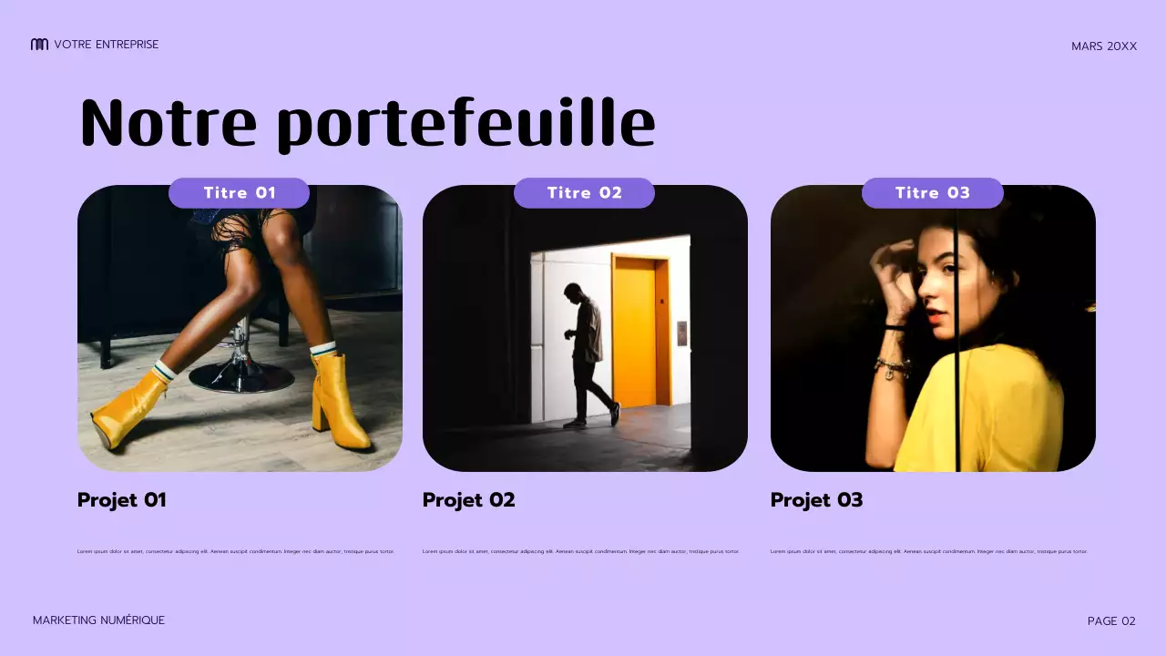 présentation marketing moderne violette