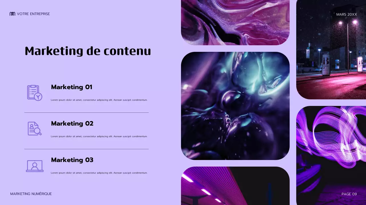 présentation marketing moderne violette