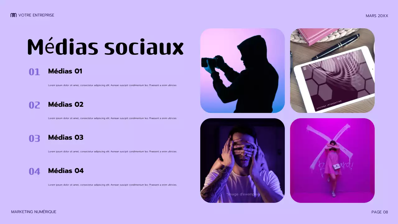 présentation marketing moderne violette