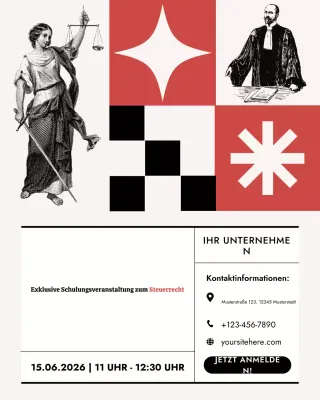 Rotes, modernes Social-Media-Poster-Banner für die Schulung zu Steuern und Recht