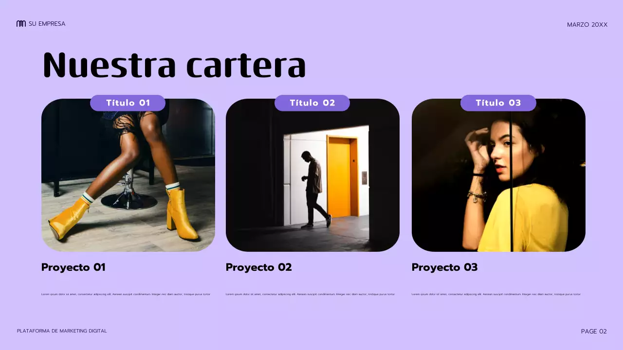 Presentación de marketing moderna de color morado