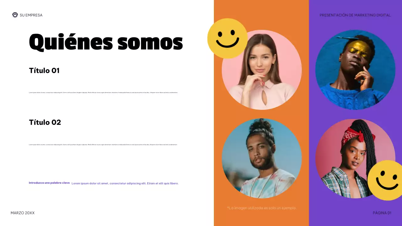 Presentación de marketing digital moderna y morada