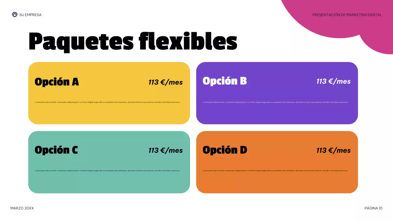 Presentación de marketing digital moderna y morada