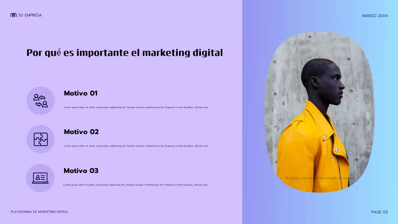 Presentación de marketing moderna de color morado