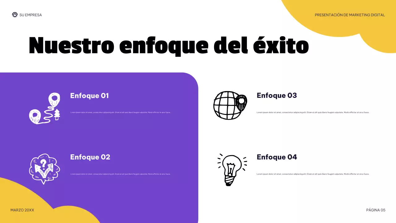 Presentación de marketing digital moderna y morada