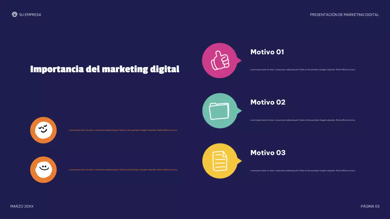 Presentación de marketing digital moderna y morada