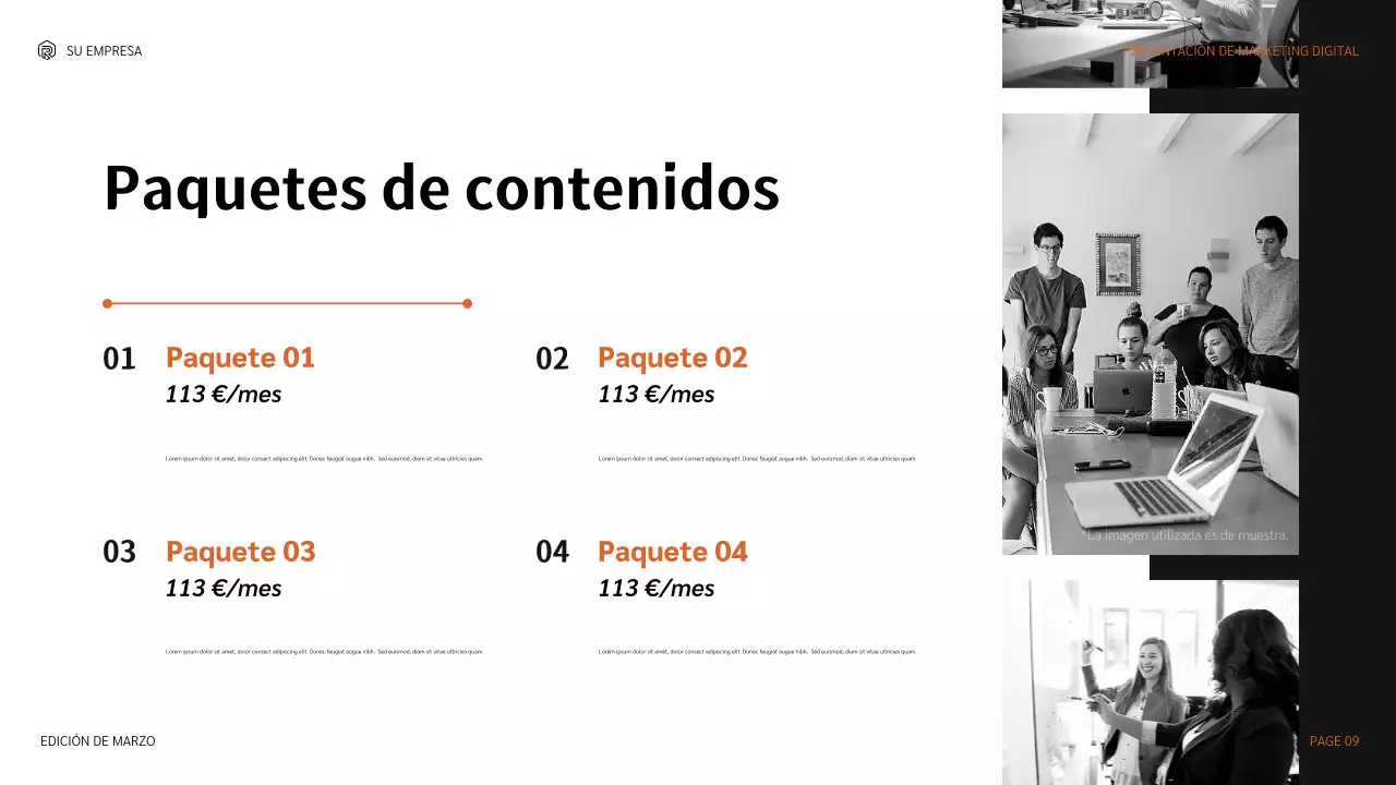 Presentación de marketing moderna de color naranja