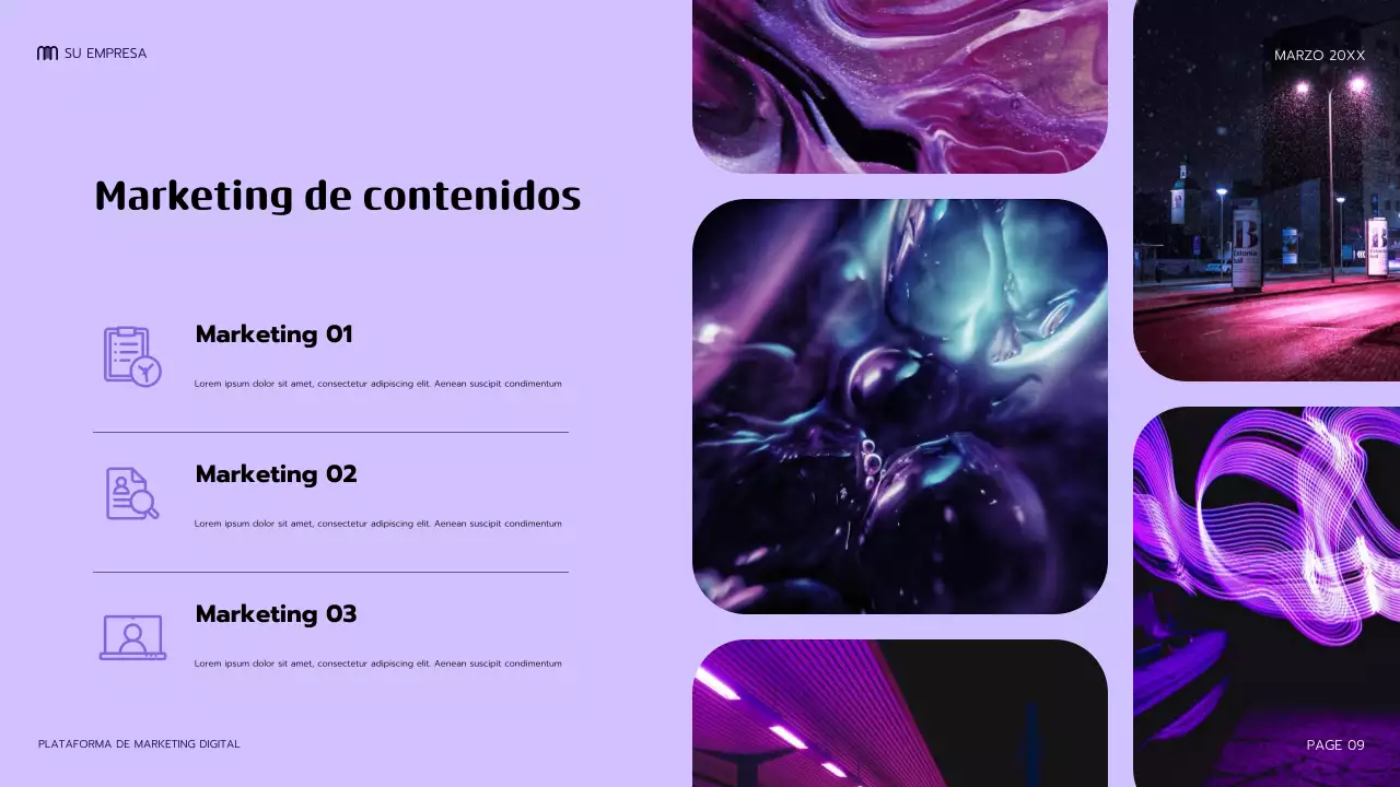 Presentación de marketing moderna de color morado