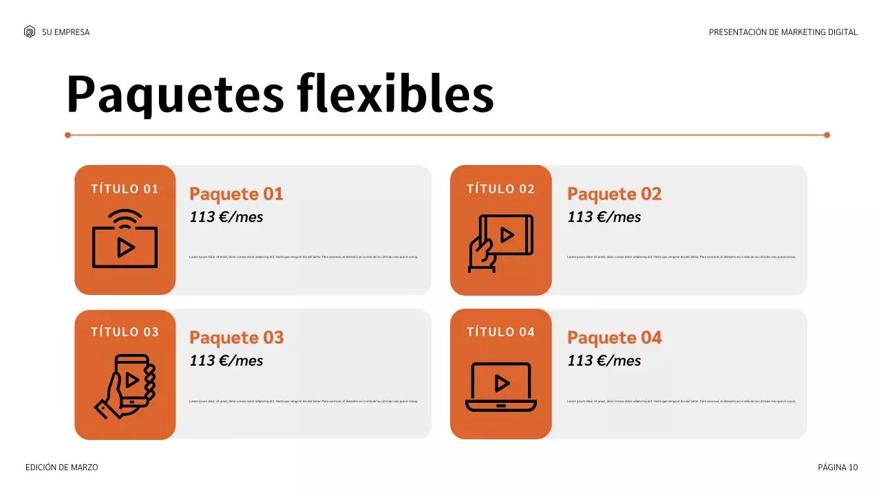 Presentación de marketing moderna de color naranja