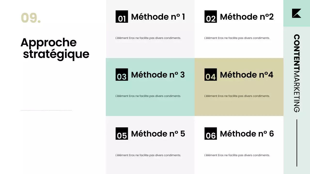 Présentation de la stratégie du plan de marketing de contenu dans un style scandinave moderne et soigné