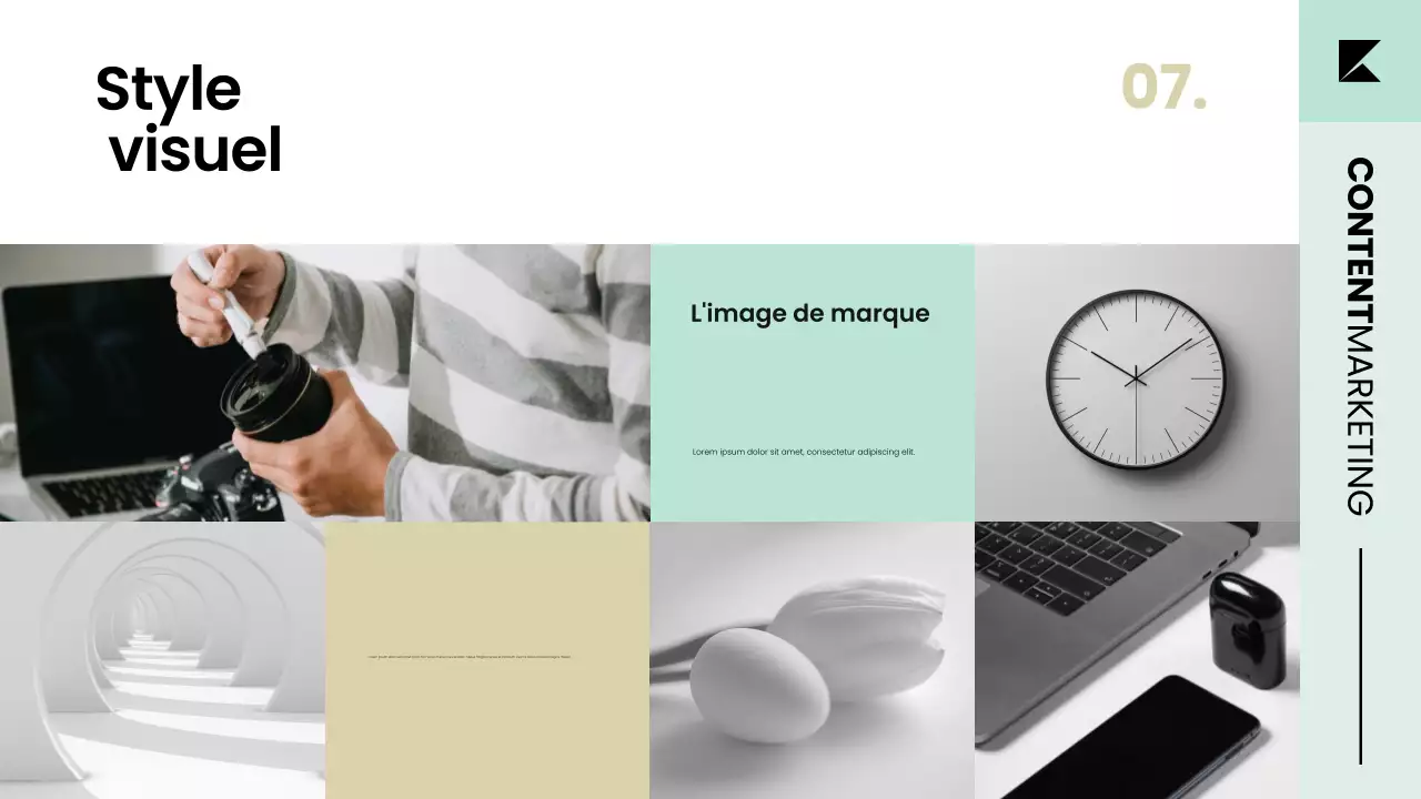 Présentation de la stratégie du plan de marketing de contenu dans un style scandinave moderne et soigné