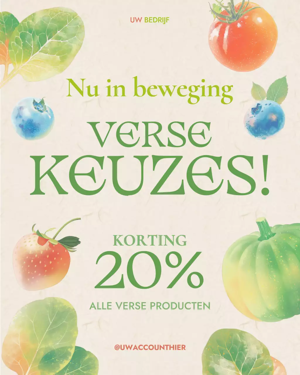 Promotie van levensmiddelendetailhandel voor sociale media in organische aquarelstijl