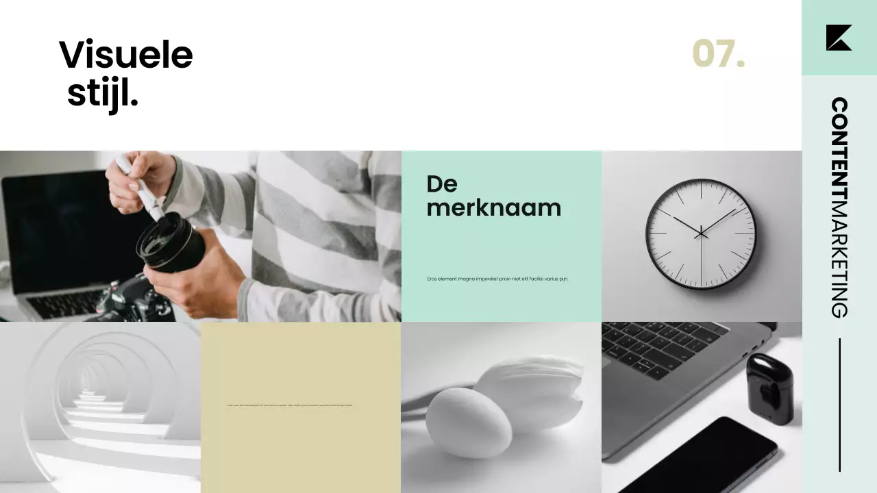 Contentmarketingplanstrategiepresentatie in een nette, moderne Scandinavische stijl