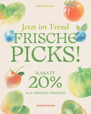 Werbung für den Lebensmitteleinzelhandel in sozialen Medien im organischen Aquarell-Zeichenstil