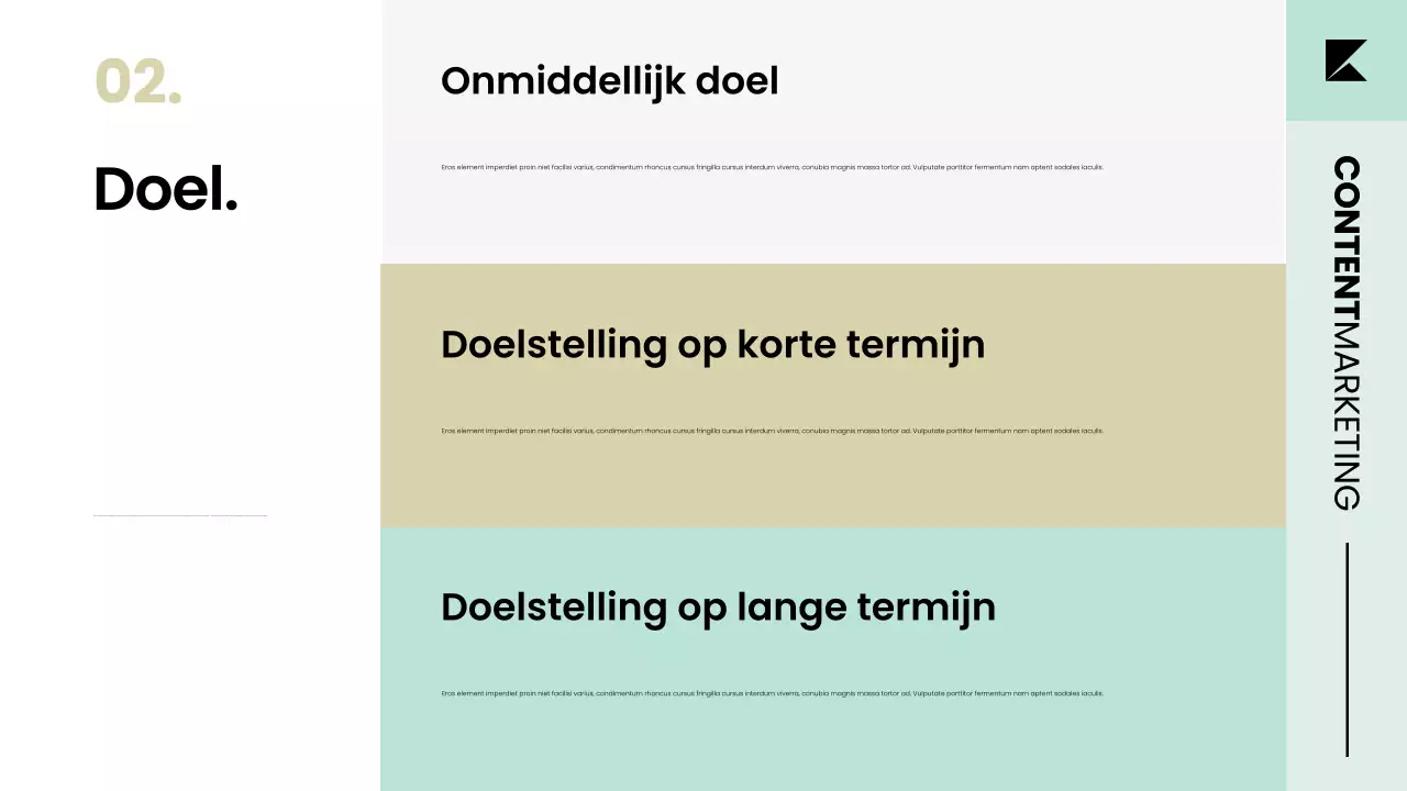 Contentmarketingplanstrategiepresentatie in een nette, moderne Scandinavische stijl