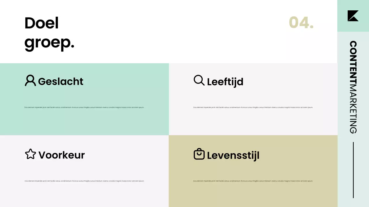 Contentmarketingplanstrategiepresentatie in een nette, moderne Scandinavische stijl