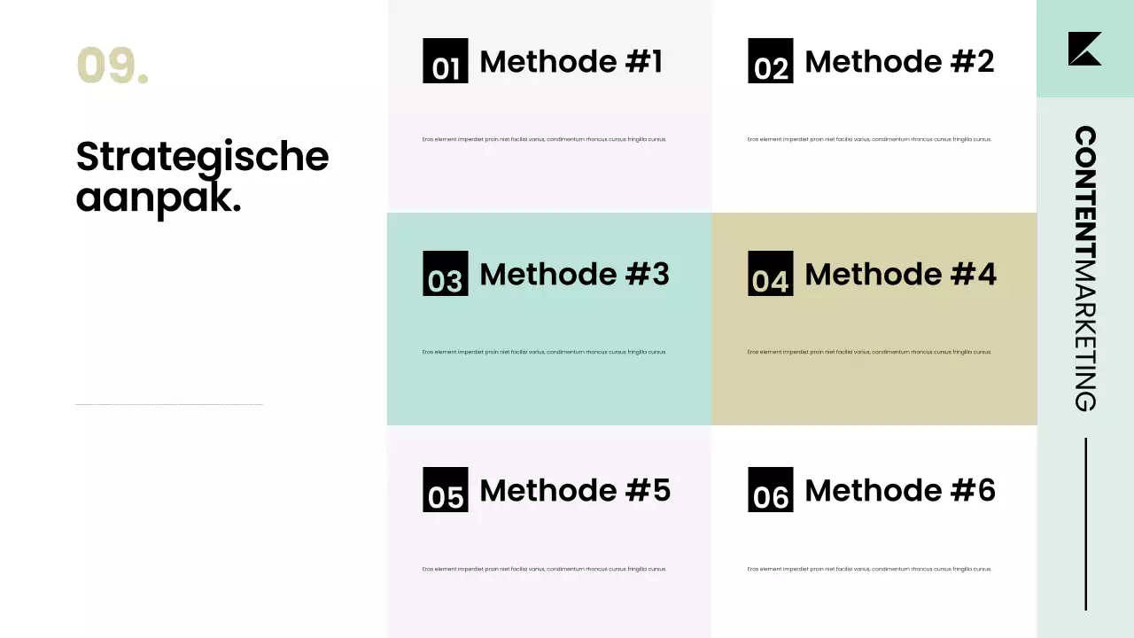 Contentmarketingplanstrategiepresentatie in een nette, moderne Scandinavische stijl