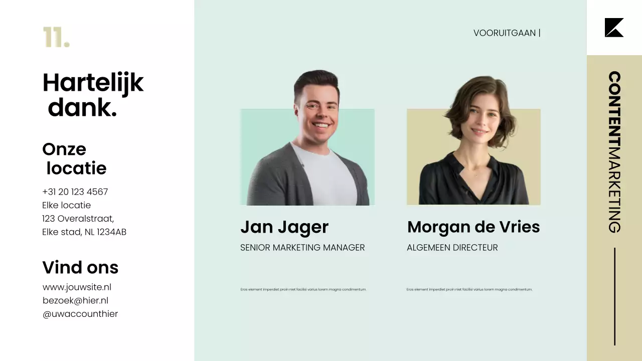 Contentmarketingplanstrategiepresentatie in een nette, moderne Scandinavische stijl