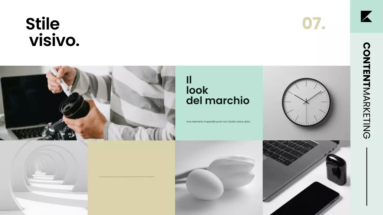 Presentazione della strategia del piano di marketing dei contenuti in un ordinato stile scandinavo moderno