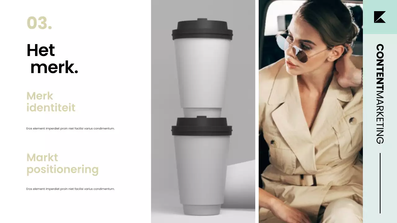 Contentmarketingplanstrategiepresentatie in een nette, moderne Scandinavische stijl