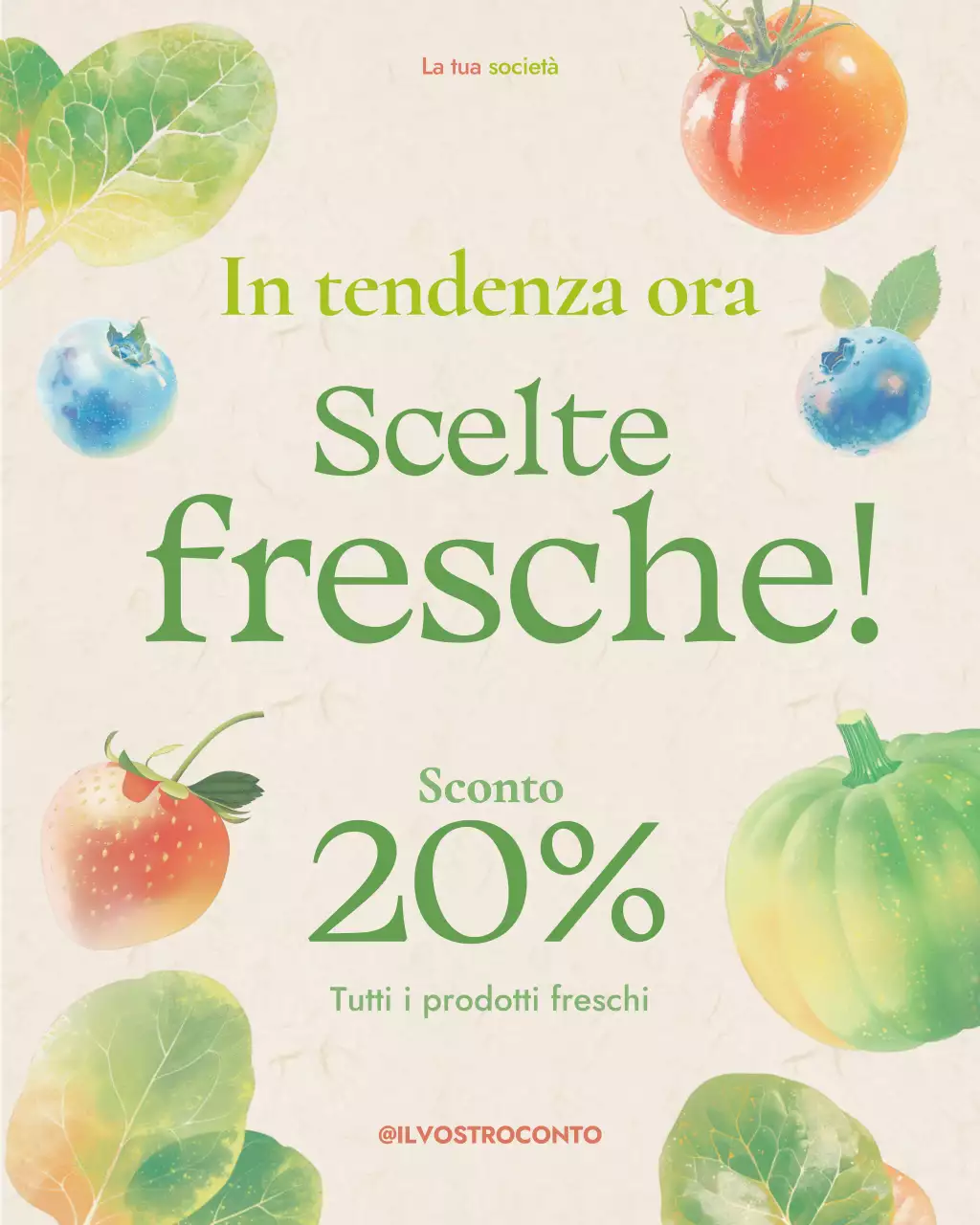 Promozione della vendita al dettaglio di generi alimentari per i social media in stile disegno acquerello organico