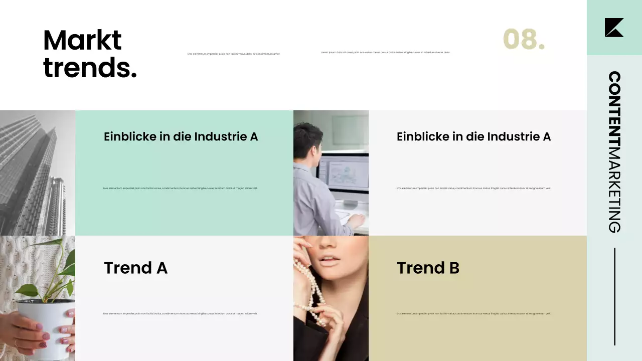 Präsentation der Content-Marketing-Planstrategie im modernen skandinavischen Stil