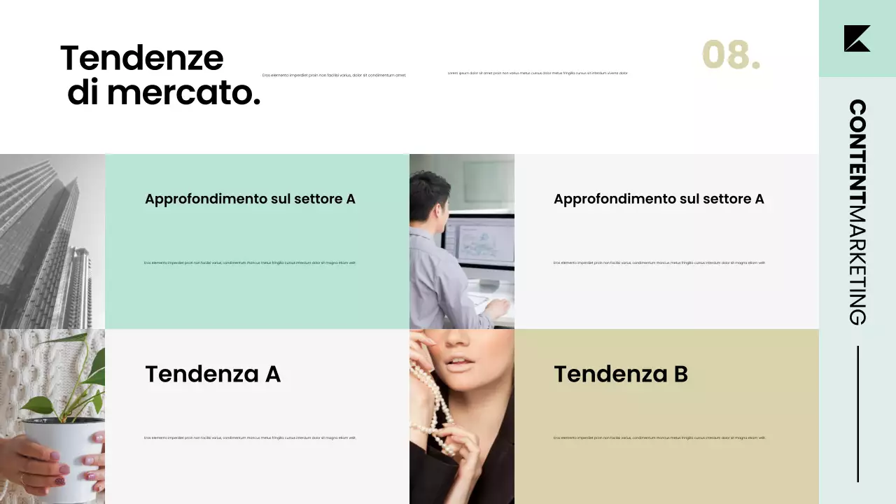 Presentazione della strategia del piano di marketing dei contenuti in un ordinato stile scandinavo moderno