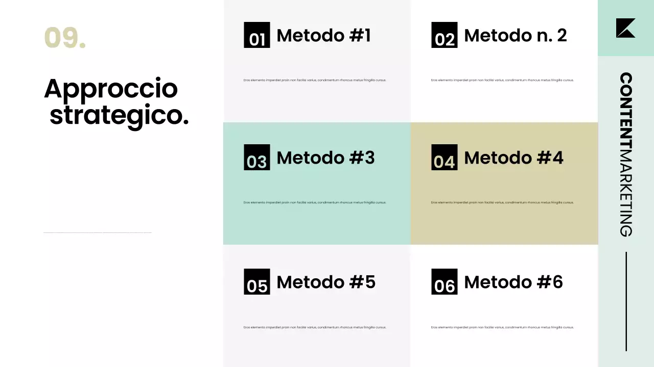 Presentazione della strategia del piano di marketing dei contenuti in un ordinato stile scandinavo moderno