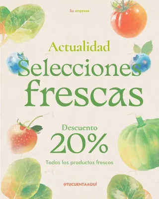 Promoción de tiendas de comestibles para redes sociales con estilo de acuarela orgánica