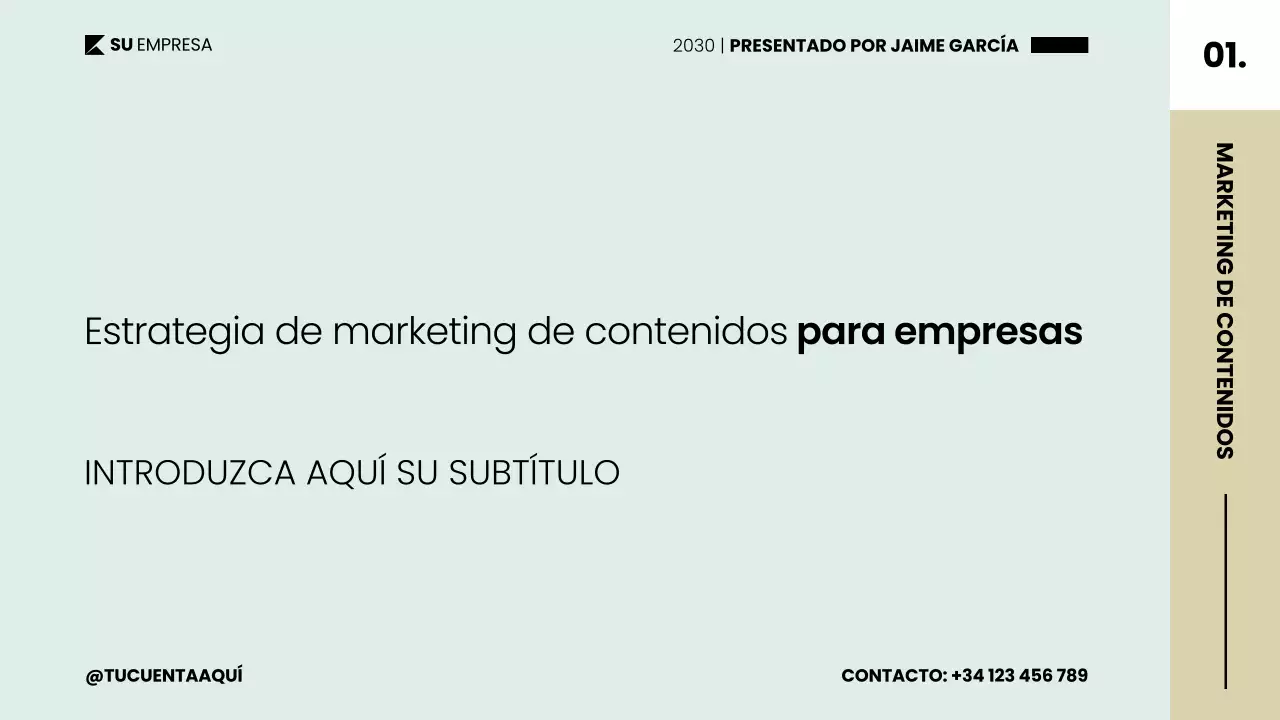 Presentación de la estrategia del plan de marketing de contenidos en un elegante y moderno estilo escandinavo