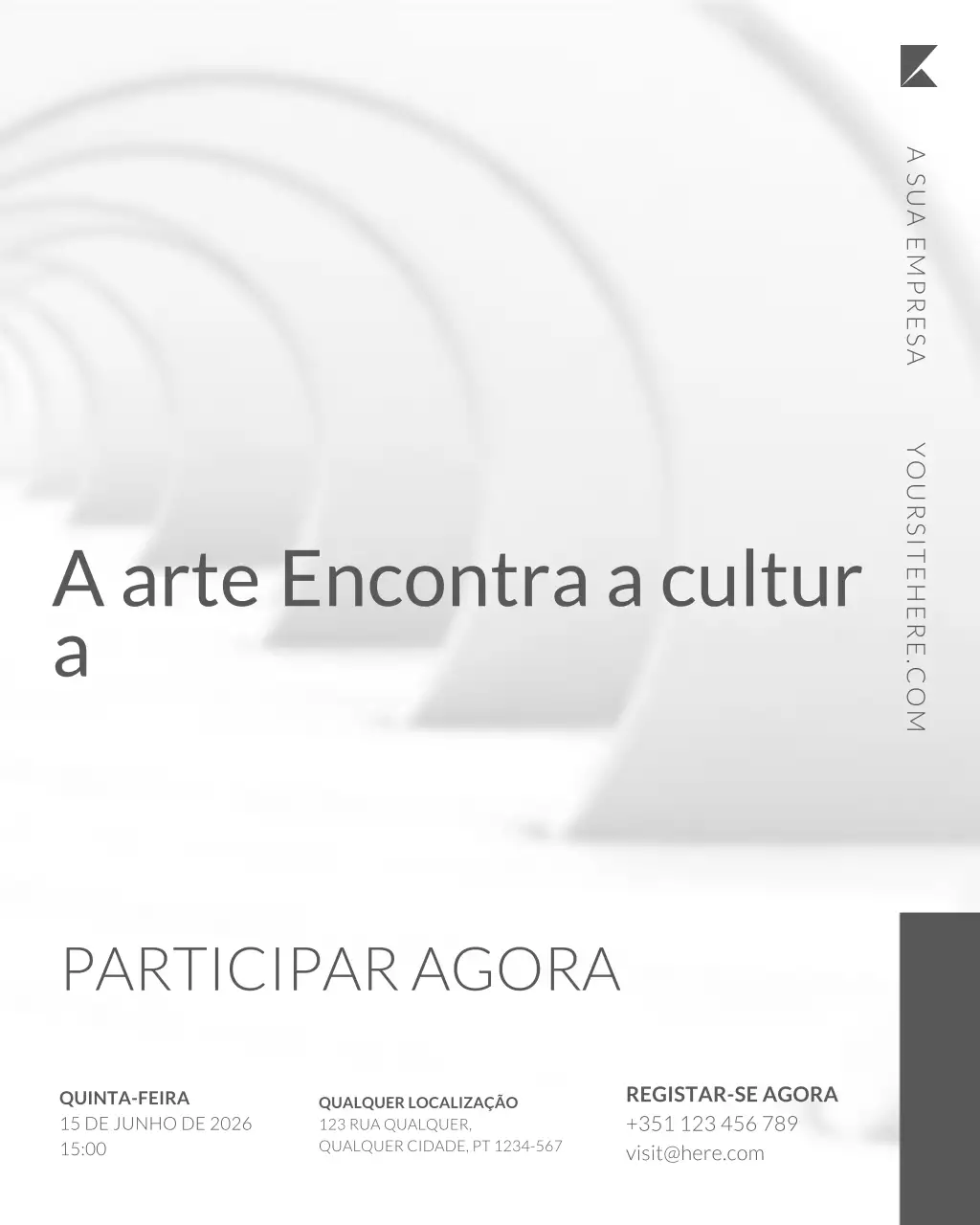 Modelo de mídia social para exposição de arte para evento cultural em estilo minimalista suíço