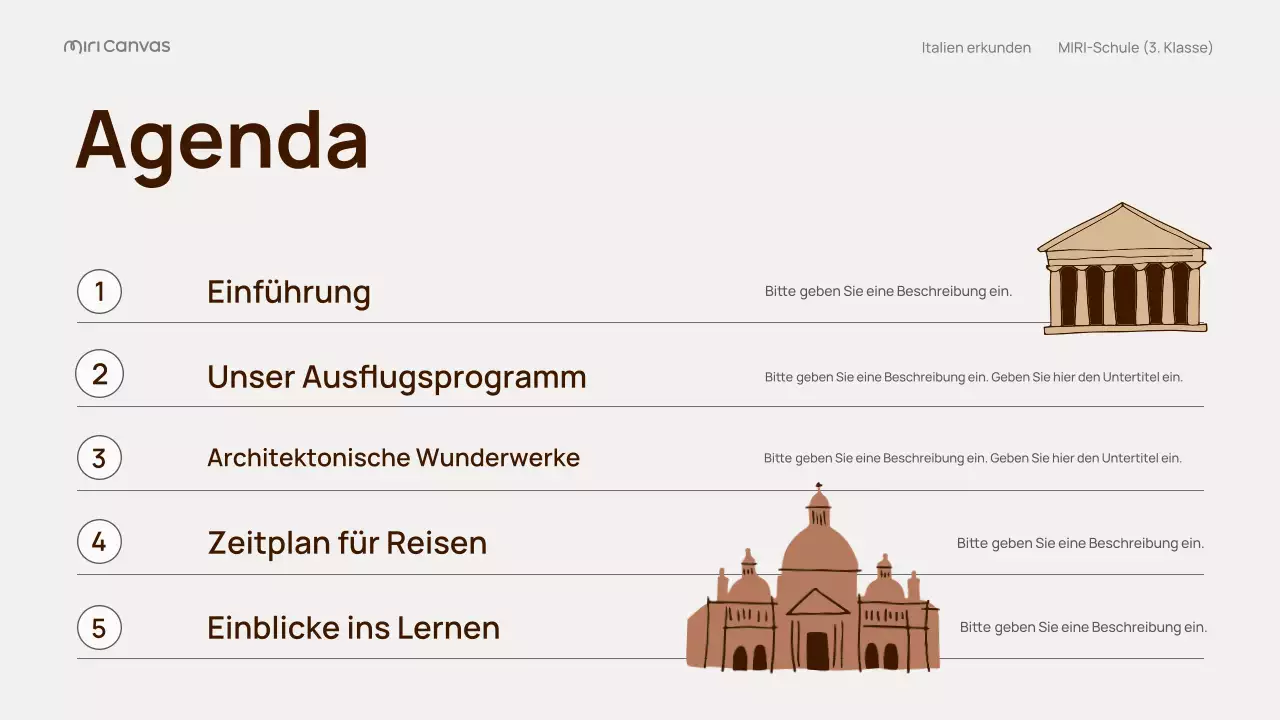 Beigefarbener klassischer Italien-Reiseführer Präsentation