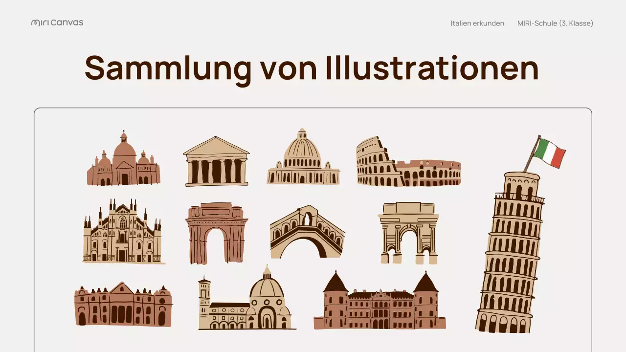 Beigefarbener klassischer Italien-Reiseführer Präsentation