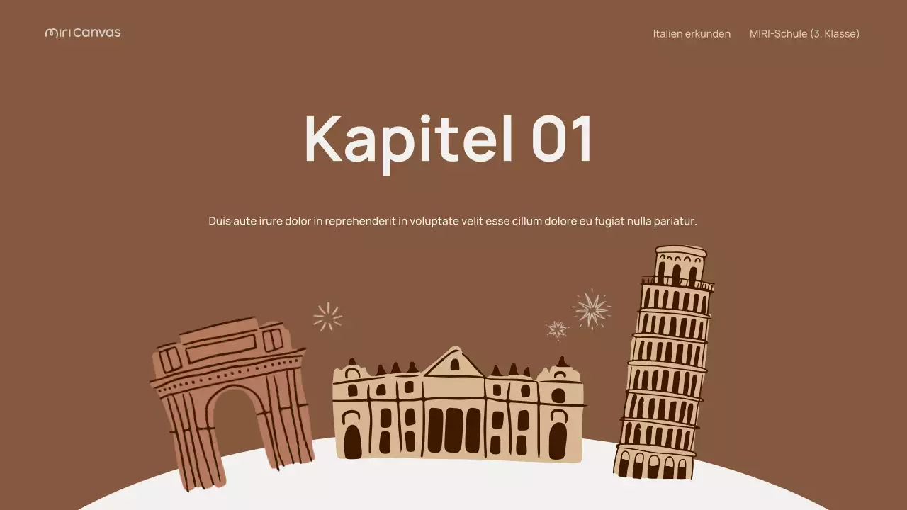 Beigefarbener klassischer Italien-Reiseführer Präsentation